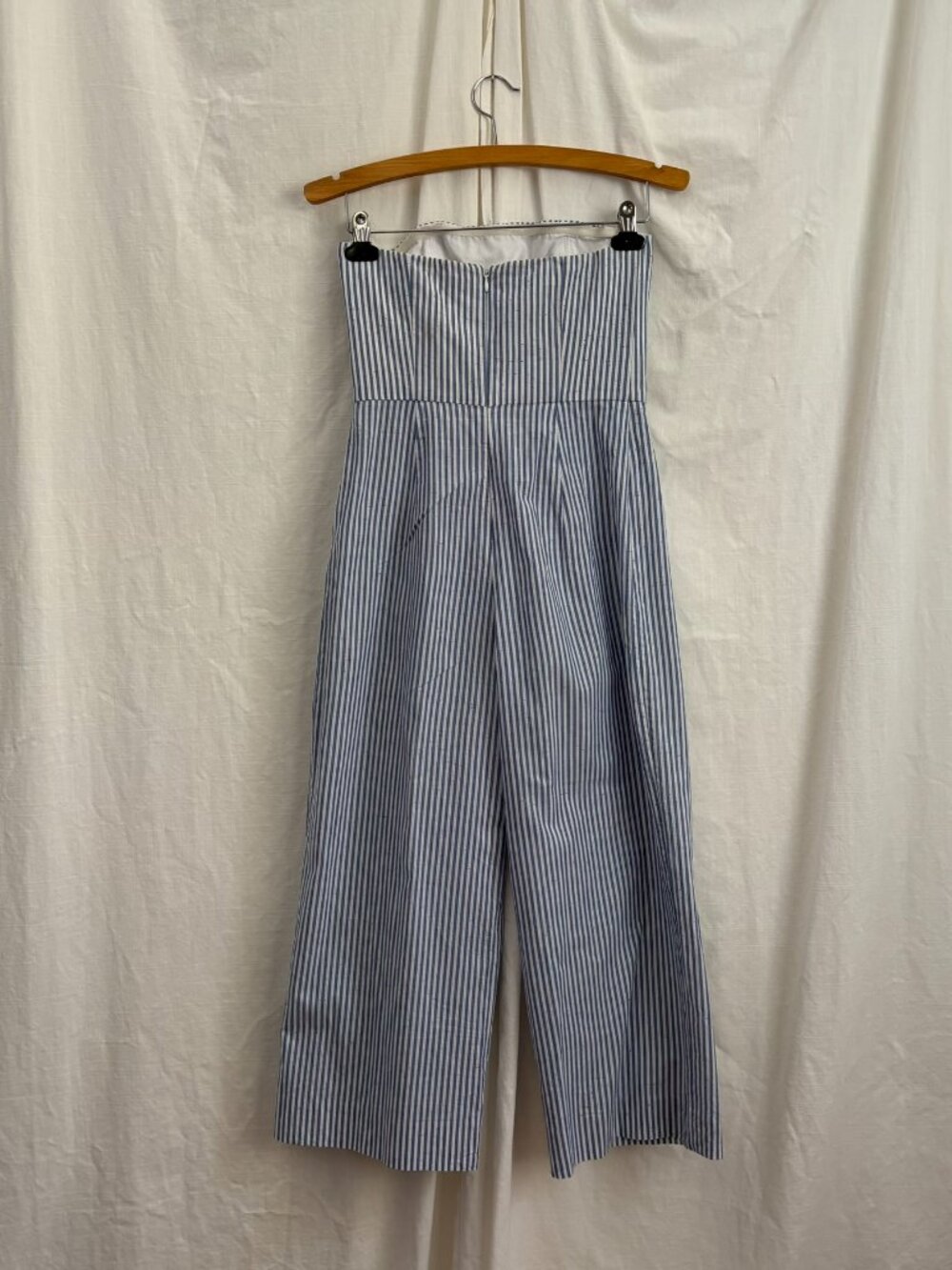 Club Monaco Blue White Striped Strapless Jumpsuit Wide Leg Cotton Size 0 Summer - Picture 3 of 9